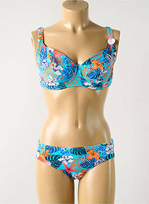Maillot de bain 2 pièces stretch haut soutien-gorge emboitant bleu OLYMPIA femme
