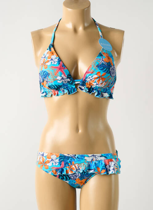 Maillot de bain 2 pièces stretch haut triangles bleu OLYMPIA femme