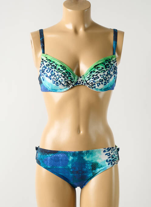 Maillot de bain 2 pièces stretch haut soutien-gorge emboitant bleu SUNFLAIR femme
