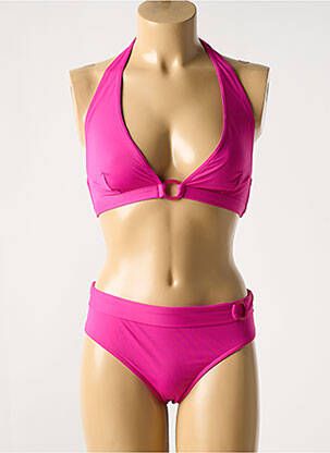 Maillot de bain 2 pièces stretch haut triangles rose LIVIA femme