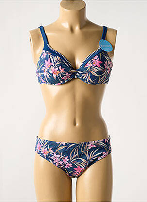 Maillot de bain 2 pièces stretch haut soutien-gorge emboitant bleu OLYMPIA femme