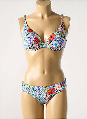 Maillot de bain 2 pièces stretch haut soutien-gorge emboitant bleu WATERCULT femme