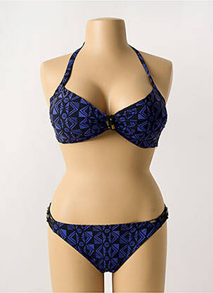 Maillot de bain 2 pièces stretch haut soutien-gorge balconnet bleu LIVIA femme