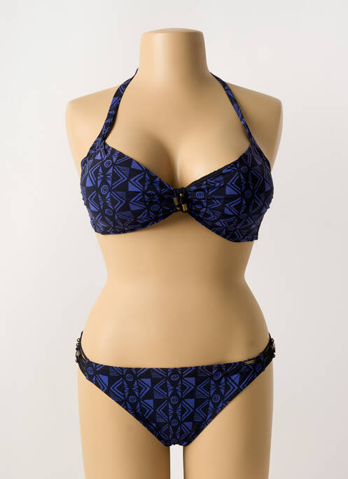 Maillot de bain 2 pièces stretch haut soutien-gorge balconnet bleu LIVIA femme