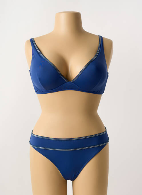 Maillot de bain 2 pièces stretch haut triangles bleu LIVIA femme