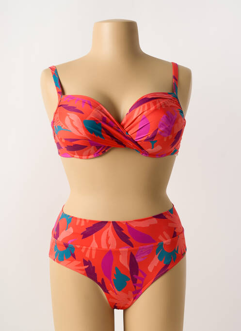 Maillot de bain 2 pièces stretch haut soutien-gorge balconnet orange LIVIA femme