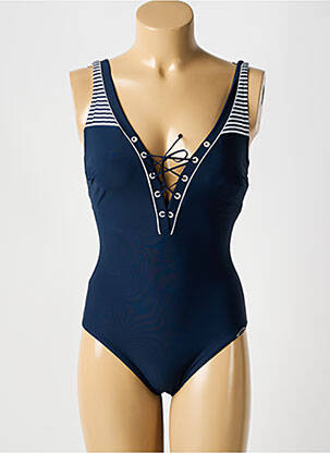 Maillot de bain 1 pièce effet matière satinée haut soutien-gorge moulé bleu SUNFLAIR femme