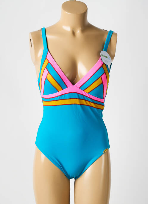 Maillot de bain 1 pièce effet matière satinée haut soutien-gorge moulé bleu SUNFLAIR femme