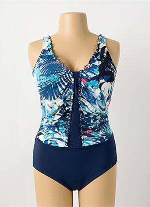 Maillot de bain 1 pièce effet matière satinée haut triangles bleu SUNMARIN femme