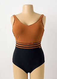 Maillot de bain 1 pièce effet matière satinée haut soutien-gorge moulé marron SUNFLAIR femme