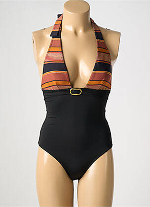Maillot de bain 1 pièce effet matière satinée noir LIVIA femme