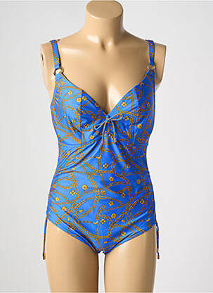 Maillot de bain 1 pièce effet matière satinée haut soutien-gorge emboitant bleu PRIMADONNA femme