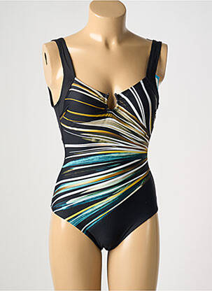 Maillot de bain 1 pièce effet matière satinée haut triangles noir DOLLY & JANE femme