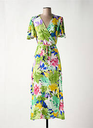 Robe longue imprimé fleurs manches courtes vert RETRO & ICONE femme