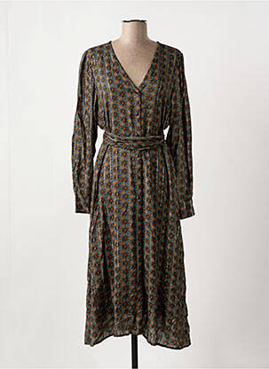 Robe mi-longue imprimé fantaisie manches longues vert TRAMONTANA femme