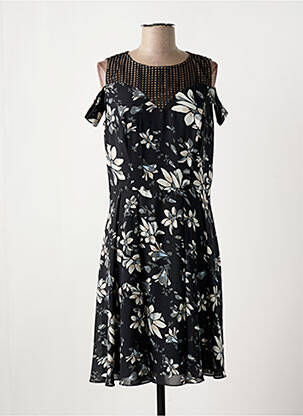 Robe mi-longue imprimé fleurs manches courtes noir PAUL BRIAL femme