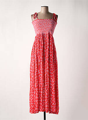 Robe longue imprimé fleurs fines bretelles rouge SENORETTA femme