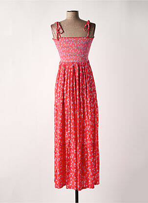 Robe longue imprimé fleurs fines bretelles rouge SENORETTA femme