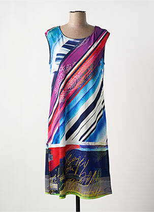 Robe mi-longue coupe fluide sans manche bleu VANIA femme