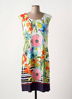 Robe mi-longue imprimé fleurs manches courtes vert VANIA femme