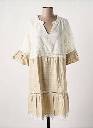 Robe mi-longue manches 3/4 manches 3/4 beige SENORETTA femme