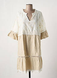 Robe mi-longue manches 3/4 manches 3/4 beige SENORETTA femme