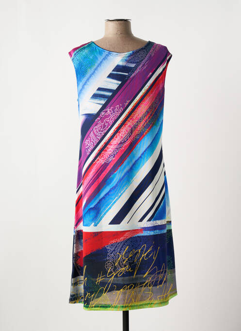 Robe mi-longue coupe fluide sans manche bleu VANIA femme
