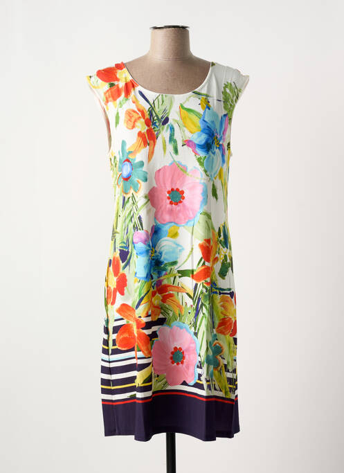 Robe mi-longue imprimé fleurs manches courtes vert VANIA femme