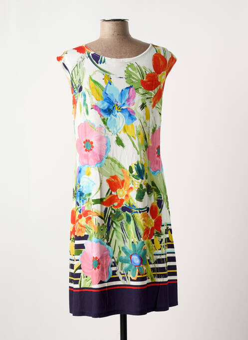 Robe mi-longue imprimé fleurs manches courtes vert VANIA femme