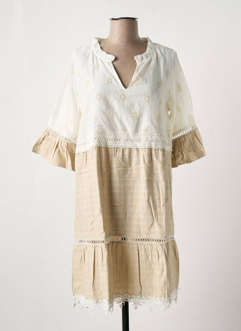 Robe mi-longue manches 3/4 manches 3/4 beige SENORETTA femme