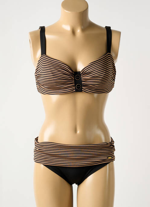 Maillot de bain 2 pièces stretch haut soutien-gorge balconnet marron LIVIA femme
