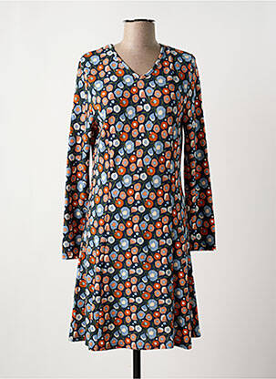 Robe mi-longue imprimé fleurs manches longues bleu MD'M femme