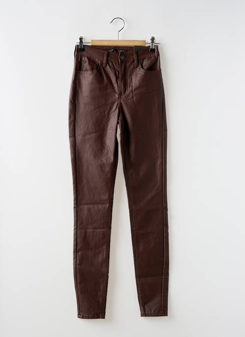 Pantalon slim tissage enduit taille haute marron TIFFOSI femme