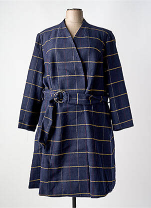 Manteau long fermeture pressionnée sans capuche bleu SHEEGO femme