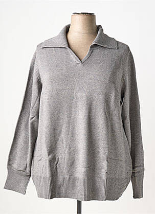 Pull tissage chiné manches longues gris SHEEGO femme