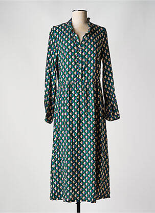 Robe mi-longue imprimé fantaisie manches longues vert C'EST BEAU LA VIE femme