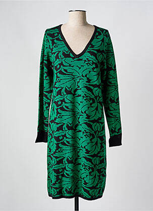 Robe pull col v manches longues vert CREAM femme