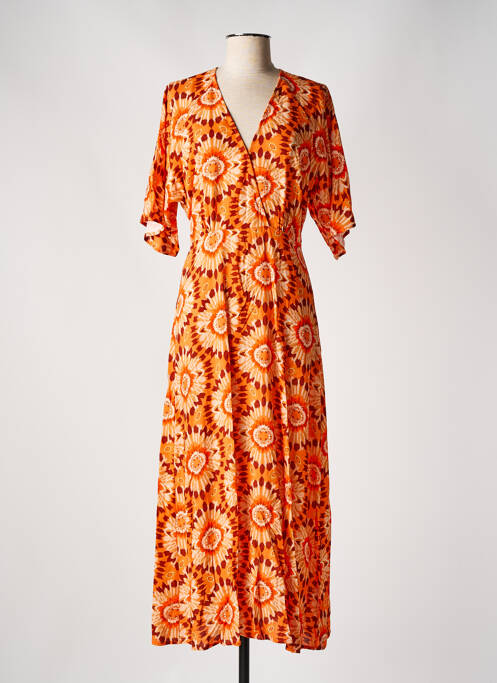 Robe longue imprimé fleurs manches courtes orange C'EST BEAU LA VIE femme
