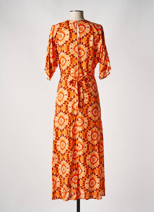 Robe longue imprimé fleurs manches courtes orange C'EST BEAU LA VIE femme