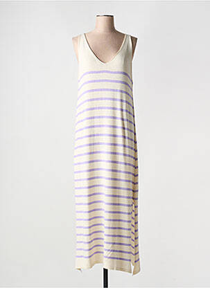 Robe longue imprimé fantaisie fines bretelles beige FARFALLA femme