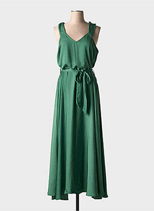 Robe longue coupe évasée fines bretelles vert MD'M femme