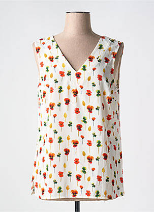 Top imprimé fantaisie sans manche blanc SIGNE NATURE femme