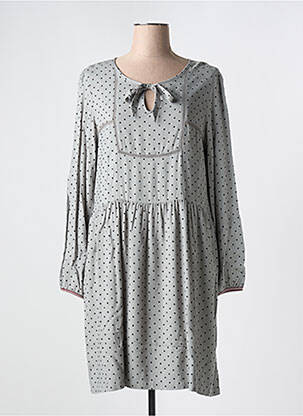Robe mi-longue imprimé fantaisie manches longues gris INDI & COLD femme