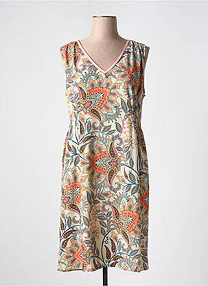 Robe mi-longue imprimé fantaisie sans manche beige SIGNE NATURE femme