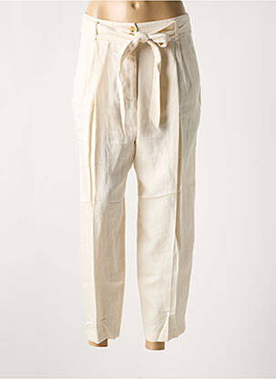 Pantalon droit fermeture zippée sous rabat boutonné beige PABLO femme