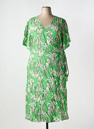 Robe mi-longue coupe fluide manches courtes vert AGATHE & LOUISE femme