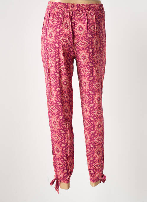 Pantalon droit tissage popeline taille haute rose MASSANA femme