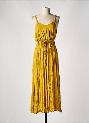 Robe longue coupe fluide fines bretelles jaune J&JOY femme