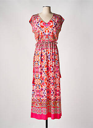 Robe longue imprimé fantaisie manches courtes rose OUI femme
