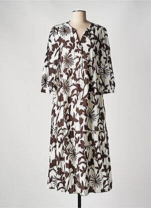 Robe longue imprimé fantaisie manches 3/4 marron OUI femme